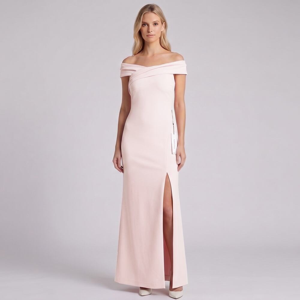 Calvin Klein Blush Pink Off-the-Shoulder Long Gown Maxi Dress Womens 4 NWT